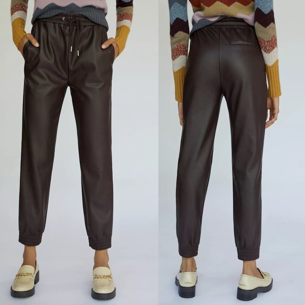 AVEC LES FILLES Faux Leather Drawstring Jogger Pants In Black Size Medium